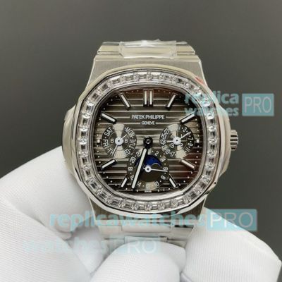 Swiss Replica Patek Philippe Nautilus 5740 Annual Calendar Diamond Watch with Grey Dial 